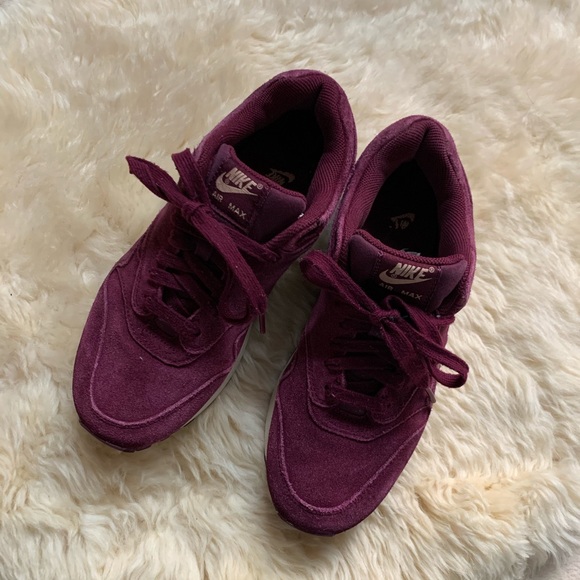 Nike❤️ Air Max 1 Premium Bordeaux Silver Sneakers - Picture 2 of 13